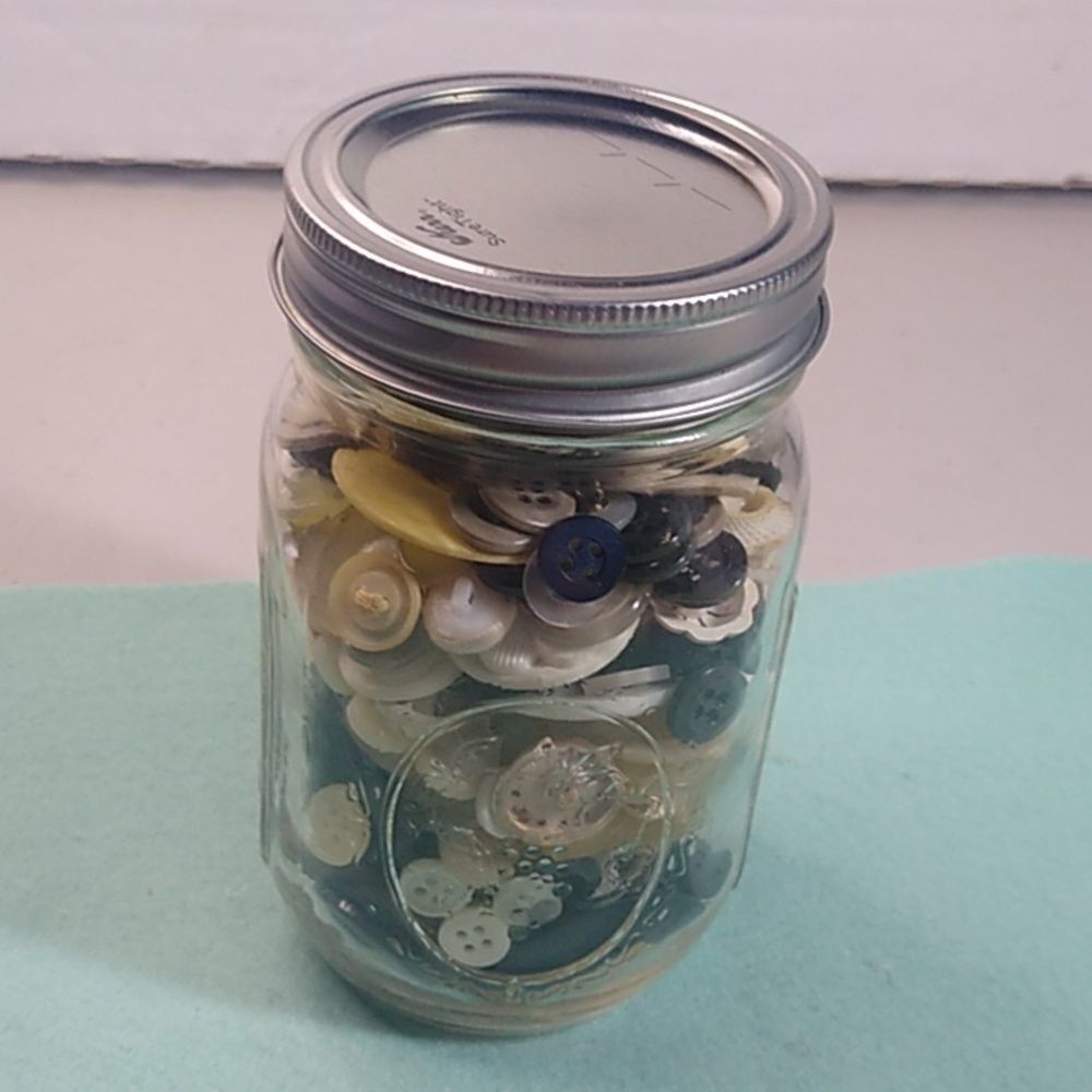 Vintage Button Collection with Mason Jar Cottagecore Grandmacore